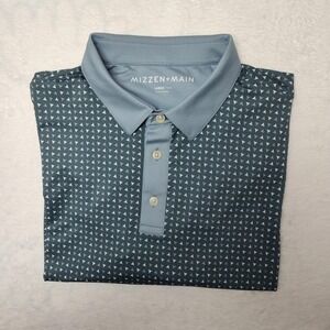 Mizzen+Main Polo Shirt Mens Large Blue Trim Fit Performance Golf Triangle Print